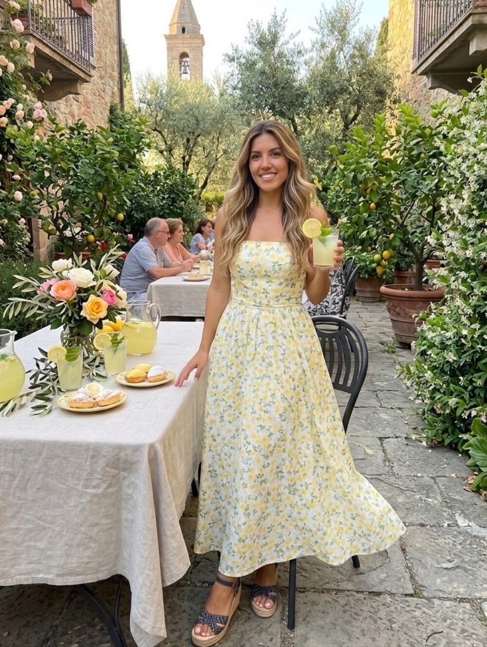 Yellow Floral Strapless Maxi Dress for Women by
